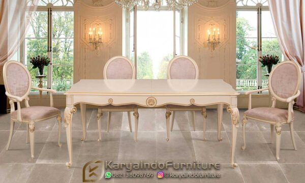Meja Makan Mewah Putih Duco Minimalis Luxury Style KF-22